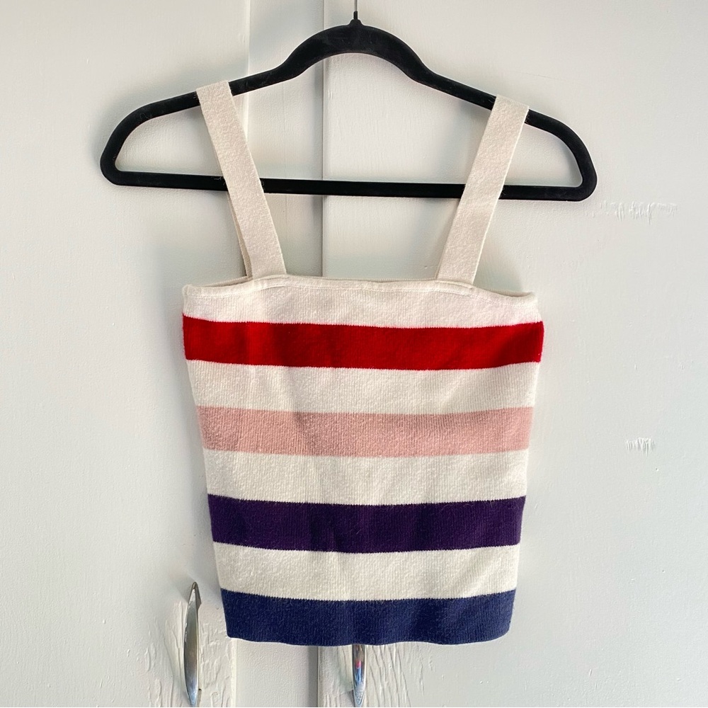 Moon & Madison Striped Tight Knit Tank Top in Cream, Red, Pink & Purple S